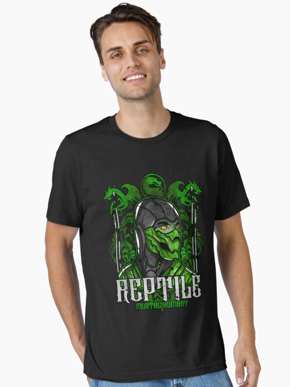 Retro Gaming T Shirt - Mortal Kombat Reptile Portre Baskı T